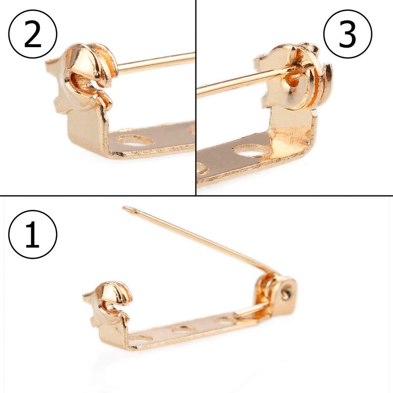 STARVAST 200 Pcs Gold Tone Brooch Pin Backs Clasp 1 Inch Bar Pins Findings 3 Holes Safety Pins for Badge Insignia, Citation Bars, Making Corsage, Name Tags, Toy Pins and Jewelry Making - Image 5